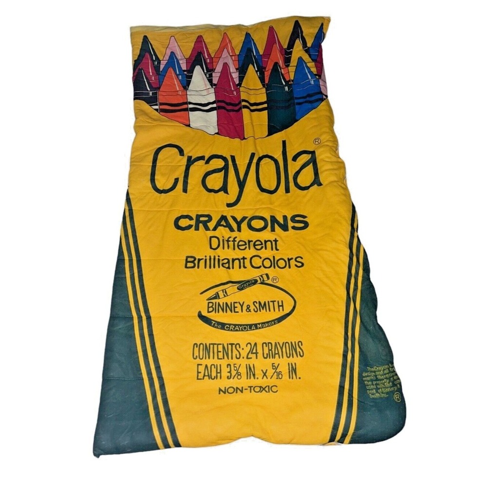 Vintage Crayola Crayons Sleeping Bag Binney & Smith Yellow Box 24 Count Design